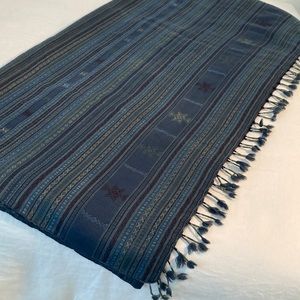 Woven throw Indian blanket with cylinders tassels fringe gorgeous